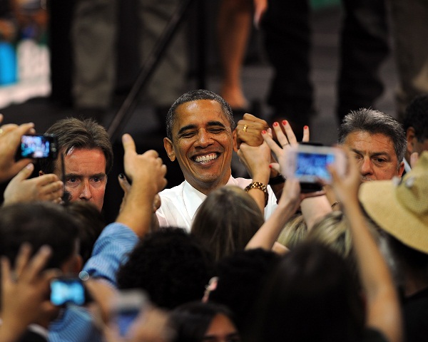 Obama with supporters