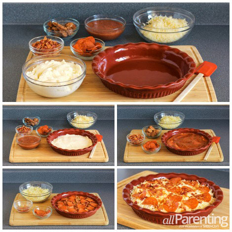 Meat Lovers 4 Layer Pizza Dip prep collage