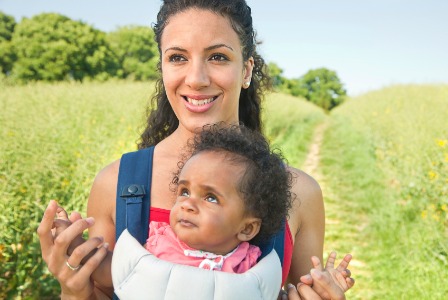 Baby and mom outdoors