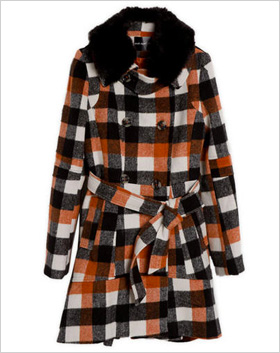 orange and black plaid coat