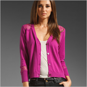 Juicy Couture V Neck Cardigan in a vibrant purple-pink
