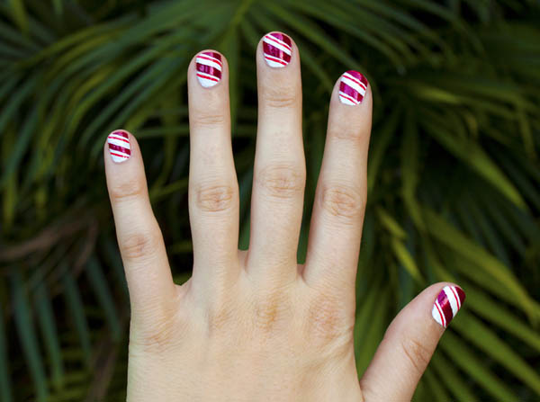 Finish the candy cane nail art