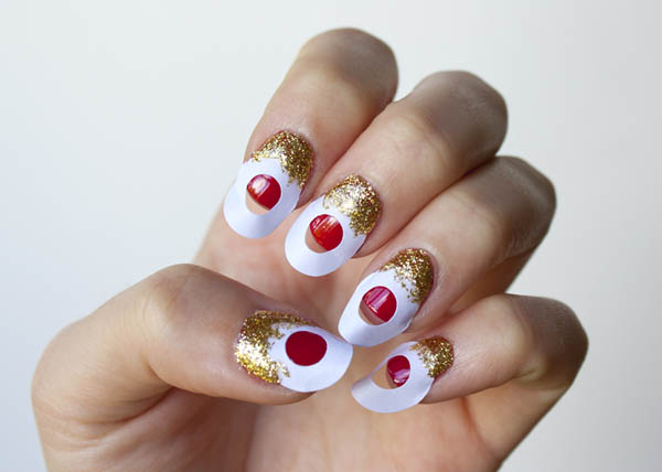 Apply glitter polish to bottom of nail
