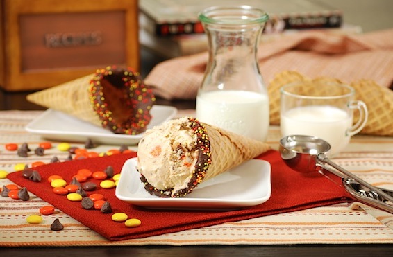Peanut butter ice cream cornucopias