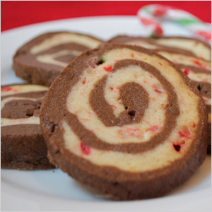 Chocolate chip peppermint pinwheel cookies