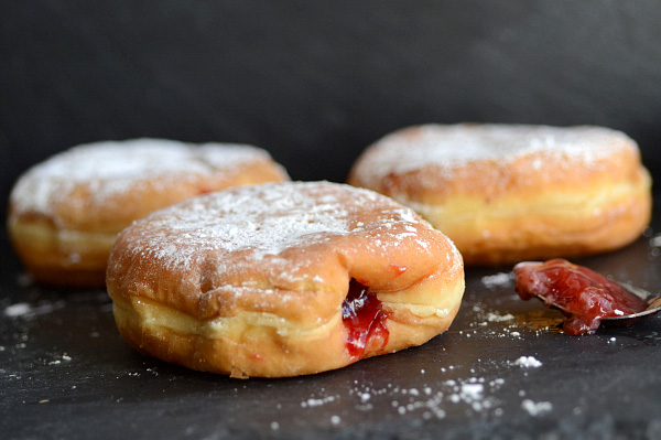Deep fried strawberry filled Sufganiyot