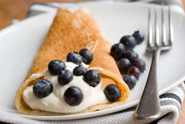 Blueberry crepes with creme fraiche