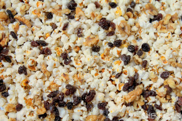Caramel raisin popcorn balls