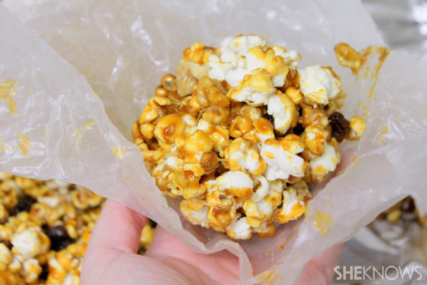Caramel raisin popcorn balls