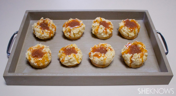 Cheesecake mashed potato bites with caramel gravy