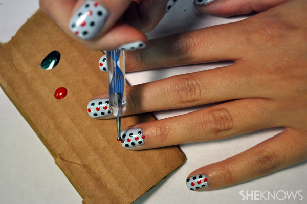 A 'Borrowed and Blue' Christmas tree nail design