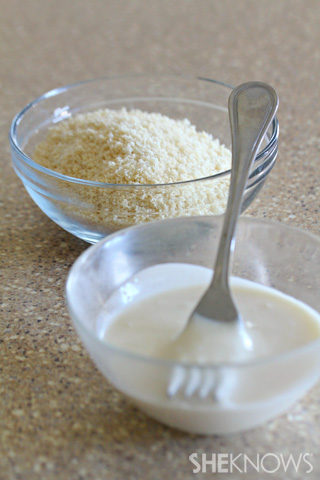 Cake batter and bread crumbs