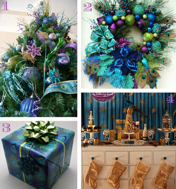 Peacock-hued Holiday Decor