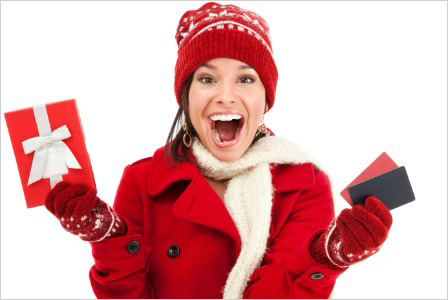 Woman receiving gift cards