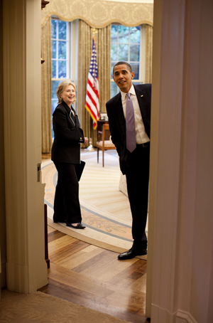 Hillary Clinton and Barack Obama at the White House