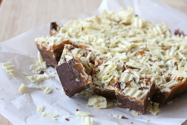 Chocolate Salted Caramel Potato Chip Fudge
