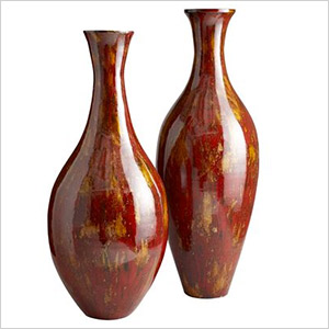 red lacquered vases