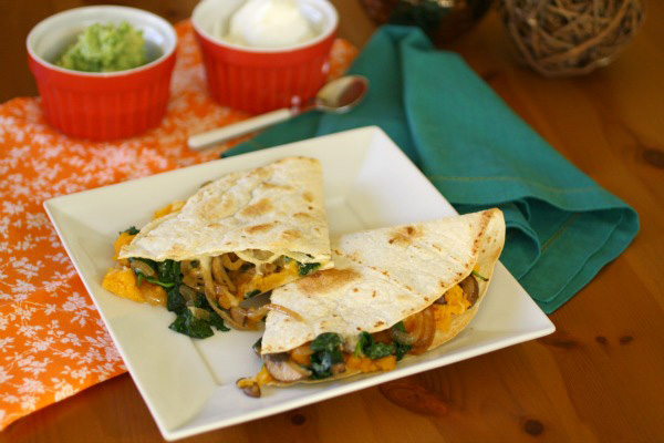 Butternut Squash, Mushroom and Spinach Quesadillas