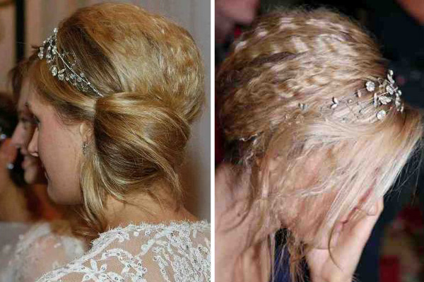 Wedding day hairstyle: Crimped low side bun