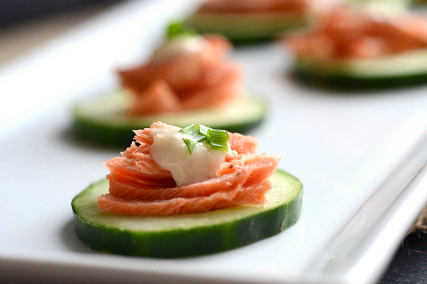 Salmon topped cucumber bites