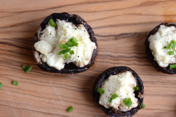 Goat cheese stuffed mushroom caps