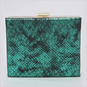 green faux snake skin clutch