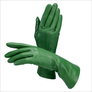 green leather gloves