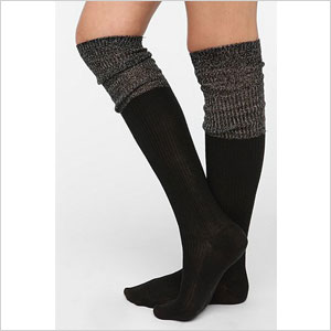 Metallic cuff thigh high sock
