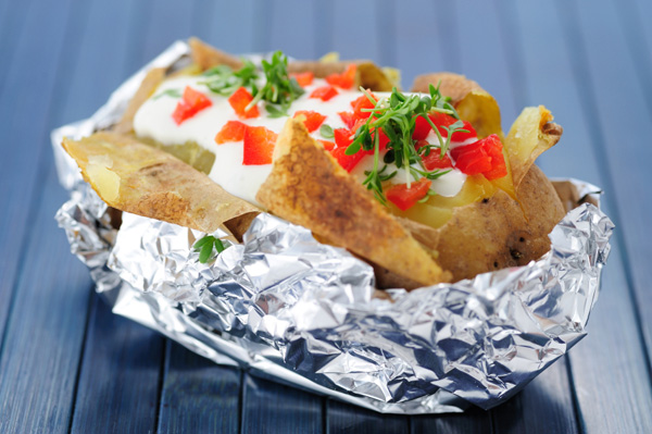 Baked potato with yogurt topping