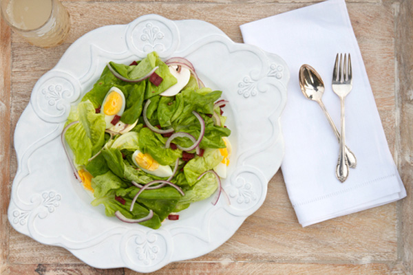 Boston lettuce salad with warm bacon vinaigrette