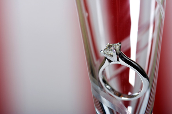 Champagne glass with engagement ring