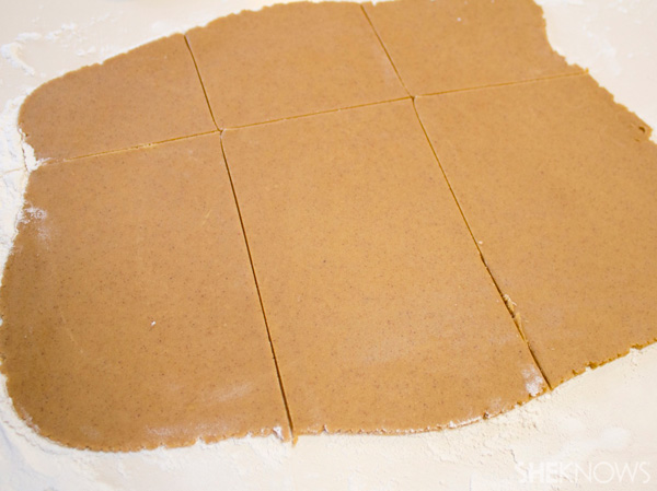 Cherry-filled gingerbread man tarts -- cut our rectangles