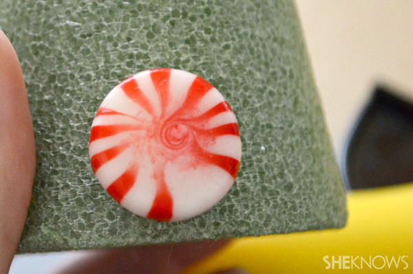 DIY candy mint Christmas tree -- glue mint on tree