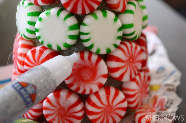 DIY candy mint Christmas tree --add glitter
