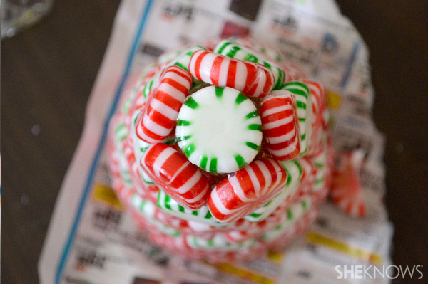 DIY candy mint Christmas tree -- overhead view