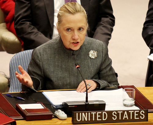 Hillary Clinton at a desk