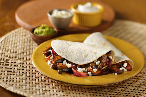 Mushroom and onion vegetarian tacos