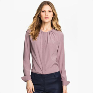 chic collarless silk stretch blouse