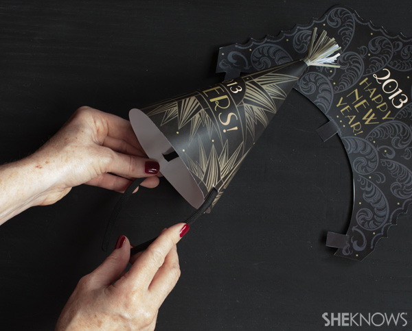 Printable party hats for New Year's Eve -- slide head band through slits