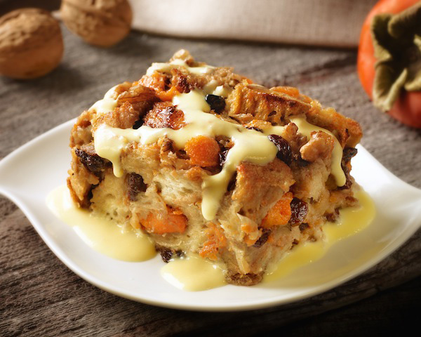 Captain Morgan persimmon bread pudding and crème anglaise