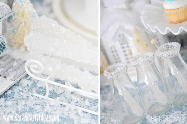 Milk bottles with rock candy