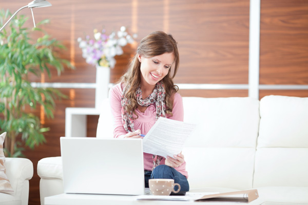 Woman going over financial statements