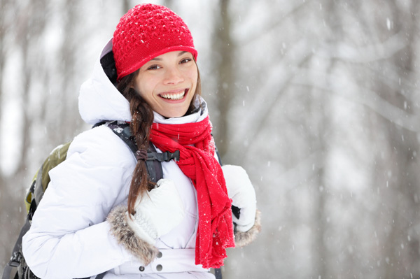 Woman walking in snow