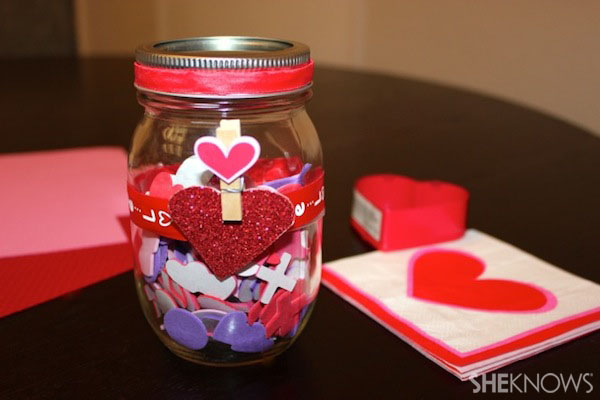 Valentine's Day mason jar with stickers