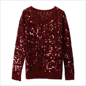 Sheinside Wine Red Long Sleeve Sequined Mohair Sweater 