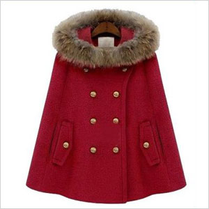Sheinside Red Fur Hooded Cape 
