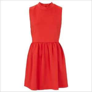 Red Petite Scuba High Neck Skater Dress 