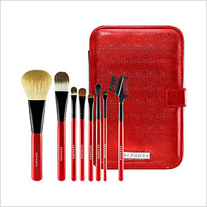 red travel brush set
