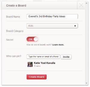 Create a secret Pinterest board