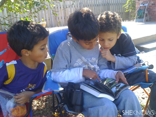 Davis boys bird watching, studying and journaling